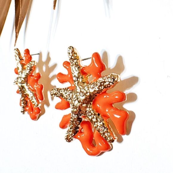 Gold starfish earrings #1174 - Picture 4 of 5